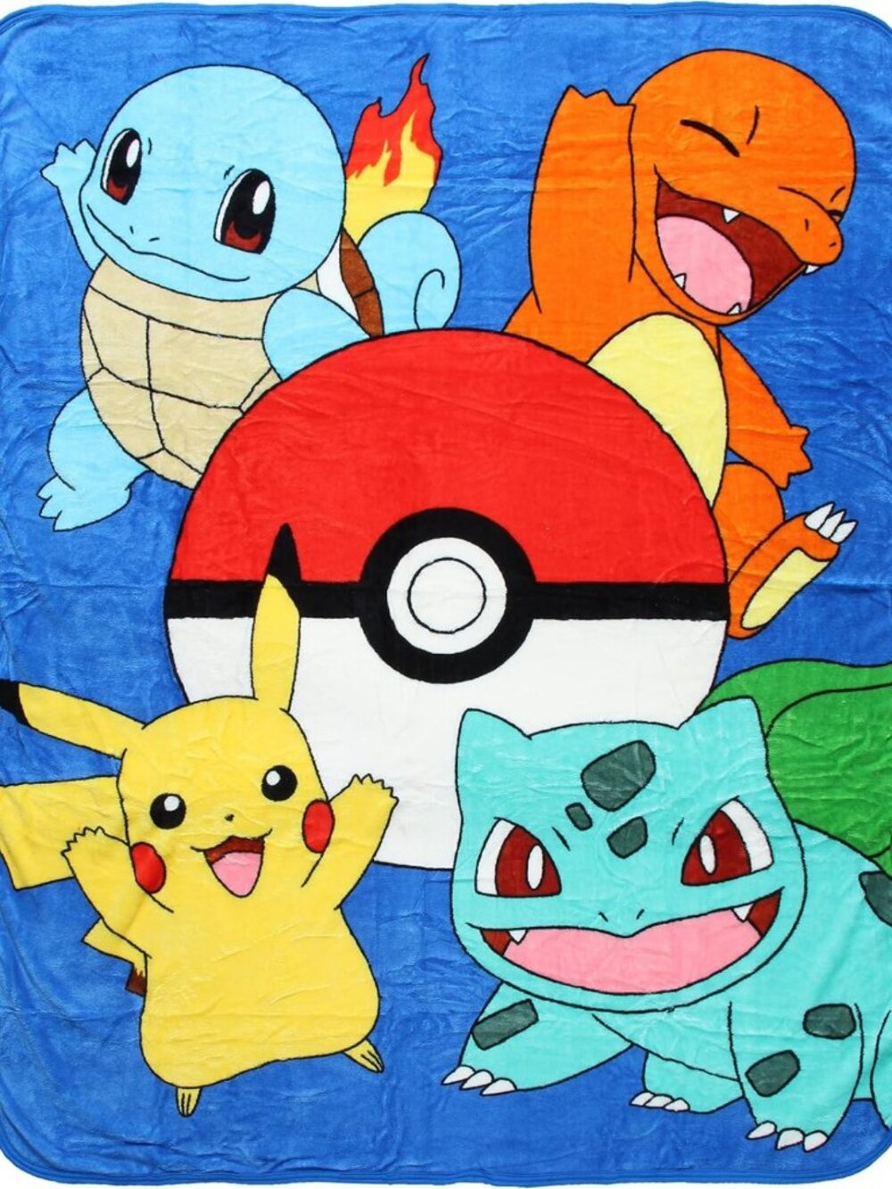 Cozy Pokemon Throw Blanket - Pikachu, Charmander, Bulbasaur, Squirtle, 48"x60